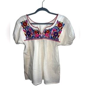 MEXICAN Colorful Embroidered Boho Hippie Tunic Top